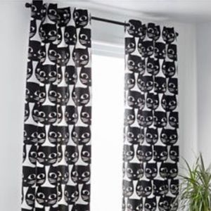 Pair of New IKEA Mattram Cat Curtains B&W Graphic